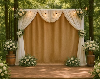 100 % Natural Jute Burlap Panel Drape Backdrop Window Curtains - 2 pc Set Made in USA - Custom Sizes Available