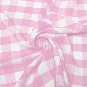 Pink and White 1&quot; Checkered Gingham PolyPoplin Fabric by the Yard - Sold by the Yard