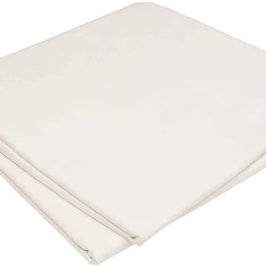 May include: A white, folded, cotton sheet. The sheet is smooth and wrinkle-free.
