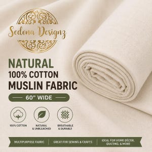 Natural 100% Cotton Muslin Fabric/Textile Unbleached - Draping Fabric - by the yard (60in. Wide)