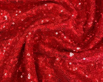 RED Sparkly Glitz Sequins Beaded Fabric - by The Yard - Perfect for Decor, Home, Clothing, Event Decor, DIY Arts & Craf