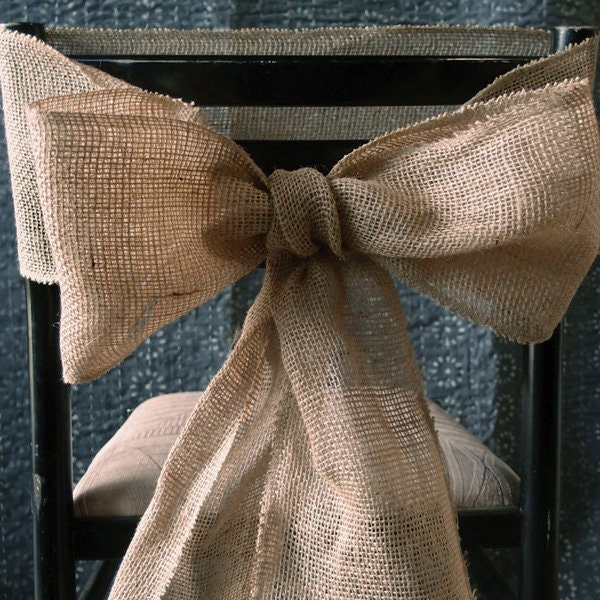 Natural Burlap Chair Bow Sash - Natural Banquet Wedding Party Event Decoration Chair Ties - 6"x108"