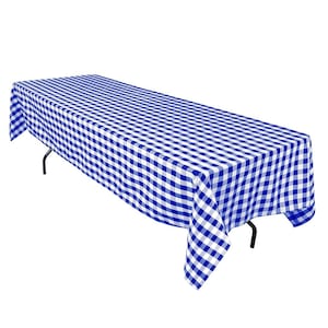May include: A blue and white checkered tablecloth, perfect for a picnic or party. The tablecloth is made of a durable fabric and is easy to clean.
