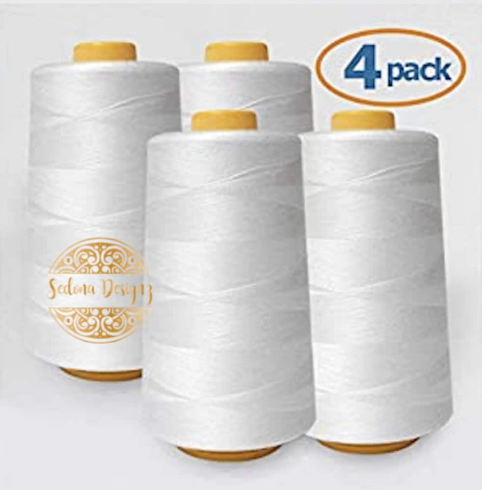 4 PACK of 6000 Yard (each) Spools WHITE Sewing Thread All Purpose 100% ...