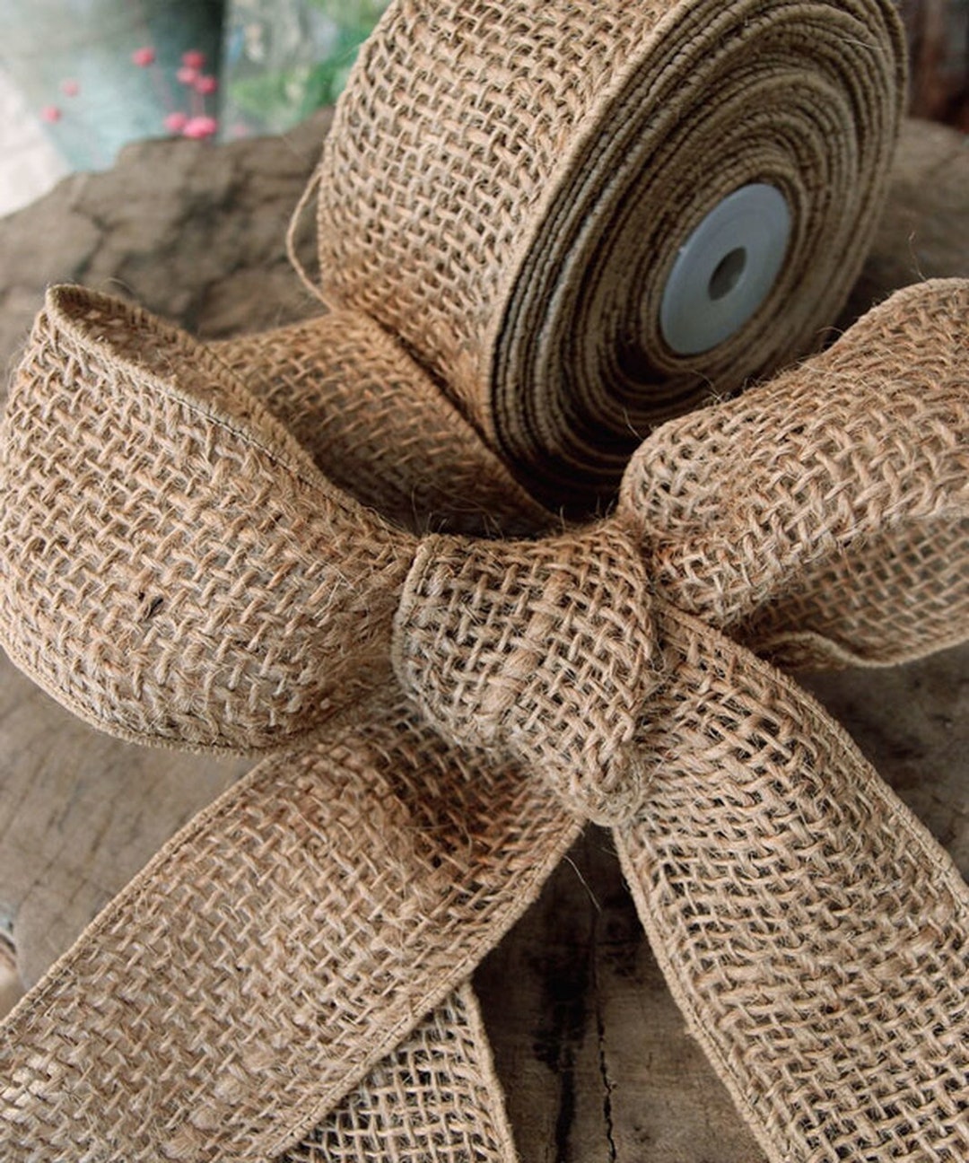 NATURAL Wired Burlap Jute Ribbon 2 Wide X 10 Yards 