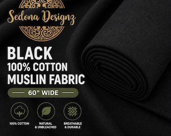 BLACK 100% Cotton Muslin Fabric/Textile Unbleached - Draping Fabric - by the yard (60in. Wide)
