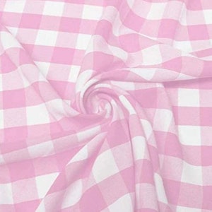 Pink and White 1&quot; Checkered Gingham PolyPoplin Fabric by the Yard