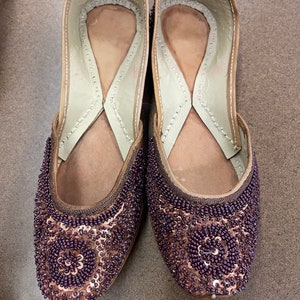 Punjabi Jutti/Indian Ethnic Beaded Shoes/Jutti/Khussa/Mojari/Ballet/Ballerina/Bridesmaid Shoes, Sandals - Copper Brown Size 8