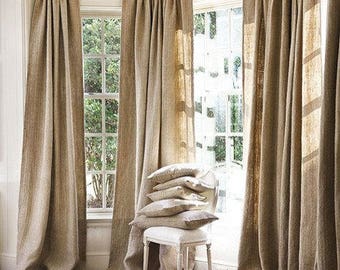 100 % Natural Jute Burlap Panel Drape Backdrop Window Curtains - Made in USA