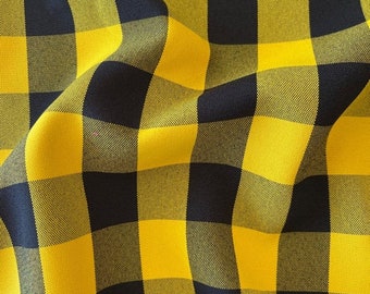 60" Wide Checkered Gingham Buffalo Check Polyester Poplin Fabric for Table Linens, Decor, DIY Projects - Yellow and Black