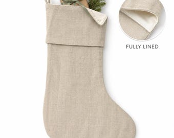 Linen Christmas Stocking with Cotton Lining 16 inch - Pack of 6 - Free Shipping