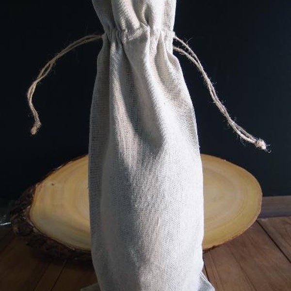 Linen Wine Bag with Jute Cord 6"x14"