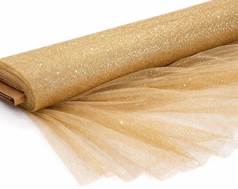Gold Glitter Tulle Fabric Bolt – 54 Inch Wide, 10 Yards Long