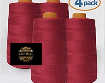 4 PACK of 6000 Yard (each) Spools RED Sewing Thread All Purpose 100% Spun Polyester Overlock Cone