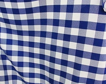 Royal Blue and White 1" Checkered Gingham PolyPoplin Fabric by the Yard - Sold by the Yard