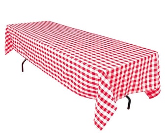 Red and white Checkered Polyester Tablecloth - FREE SHIP