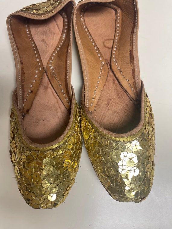 Punjabi Jutti Indian Ethnic Beaded Shoes Jutti Khussa Mojari Ballet Ballerina Bridesmaid Shoes Sandals GOLD SIZE 7