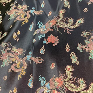 Chinese Dragon Brocade Fabric BTY - BLACK