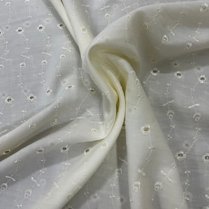 IVORY - 60&quot; Wide Poly Cotton Broadcloth All Over Embroidery Eyelet Fabric by the yard
