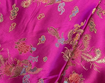 Chinese Dragon Brocade Fabric BTY - FUSCHIA