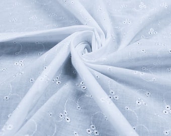 WHITE - 60" Wide Poly Cotton Broadcloth All Over Embroidery Eyelet Fabric by the yard