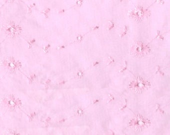 60" Wide Poly Cotton Broadcloth All Over Embroidery Eyelet Fabric by the yard - PINK