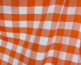 Orange and White 1" Checkered Gingham PolyPoplin Fabric by the Yard - Sold by the Yard