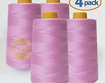 4 PACK of 6000 Yard (each) Spools ROSE PINK Sewing Thread All Purpose 100% Spun Polyester Overlock Cone