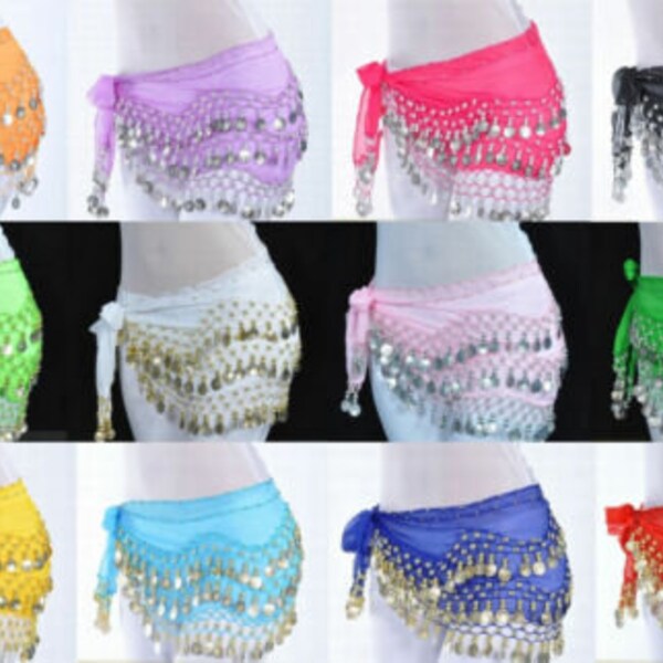 Mult Color Chffon Belly Dance Hp Wrap Scarf Con Sequn Wastband - Foto 9