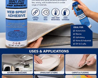 Professional & Industrial Heavy-Duty Headliner Spray Adhesive – Web Spray, 12oz Aerosol Can, High-Strength Bond for Automotive, Upholstery