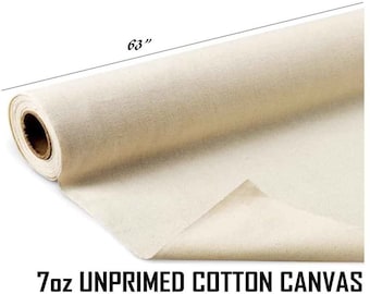 63" Wide Unprimed Cotton Canvas Fabric 7oz Natural Duck Cloth by the Yard