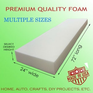 Foamma 6 x 24 x 28 High Density Upholstery Foam Padding, Thick-Custom Pillow, Chair, and Couch Cushion Replacement Foam, Craft Foam Upholstery