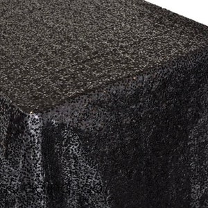 Sequin Rectangular Tablecloth, Rain Drops Sequin Taffeta Fabric, Sequin Table Cover - BLACK