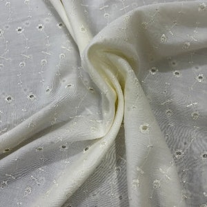 60&quot; Wide Poly Cotton Broadcloth All Over Embroidery Eyelet Fabric by the yard - Black, White, Pink, Baby Blue, Lavender, Sea Green, Ivory