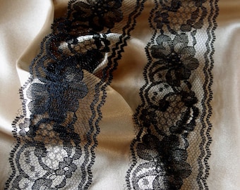 2" Wide x 25 Yards Black/Ivory/White Chantilly Floral Lace Ribbon for Decorating, Sewing, Floral Designing and Crafts