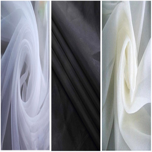 60" Wide (5ft Wide) Ivory/White/Black Sheer Chiffon Fabric - Perfect for Draping Panels and Masking for Weddings & Events