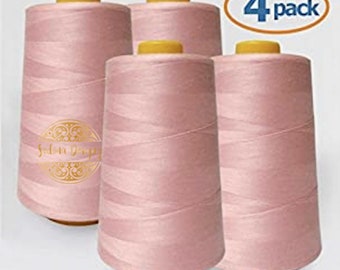 4 PACK of 6000 Yard (each) Spools PINK Sewing Thread All Purpose 100% Spun Polyester Overlock Cone