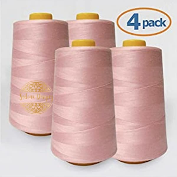 4 PACK of 6000 Yard (each) Spools PINK Sewing Thread All Purpose 100% Spun Polyester Overlock Cone