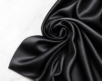 Black Bridal Satin Charmeuse Fabric, 60" Wide, Sold by the Yard