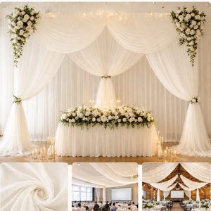 120" Wide (10ft Wide) x 80 feet Roll - IVORY Sheer Voile Chiffon Fabric - Perfect for Draping Panels and Masking for Weddings & Events -