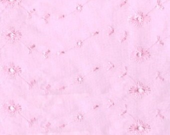 HOLIDAY SALES 60" Wide Poly Cotton Broadcloth All Over Embroidery Eyelet Fabric by the yard - PINK