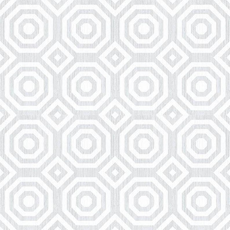 May include: A seamless pattern of white octagons with a white outline on a light gray background. The octagons are arranged in a repeating pattern.
