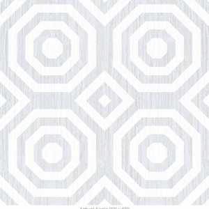 May include: White and light gray geometric pattern wallpaper with a repeating octagon design. The wallpaper has a subtle wood grain texture. Actual Scale (12" x 12").