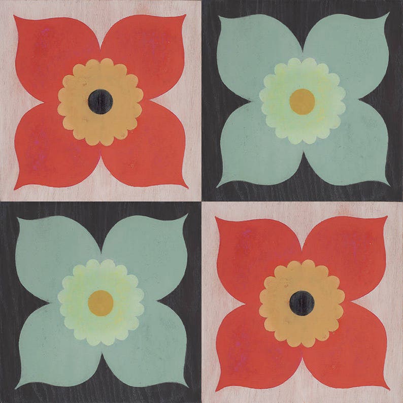SAMPLE Poppy CoralMint Removable Peel and Stick Temporary Decorative Vinyl Floor Decal Sticker Tile