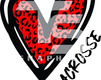 Lacrosse 80 Animal Print Heart SVG  PNG Sublimation Graphic Pick your Team Colors