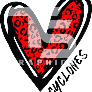 Cyclones 80 Animal Print Heart SVG PNG Sublimation Graphic Pick your Team Colors