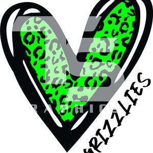 Grizzlies 80 Animal Print Heart SVG  PNG Sublimation Graphic Pick your Team Colors
