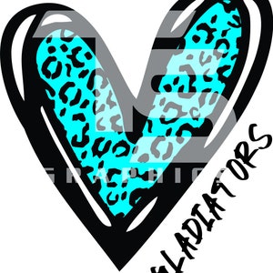 Gladiators 80 Animal Print Heart SVG PNG Sublimation Graphic Pick your Team Colors