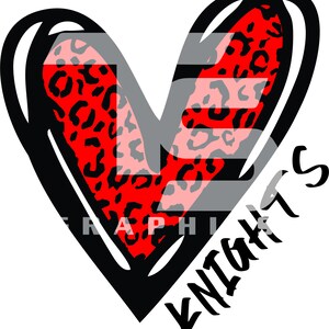 Knights 80 Animal Print Heart SVG  PNG Sublimation Graphic Pick your Team Colors