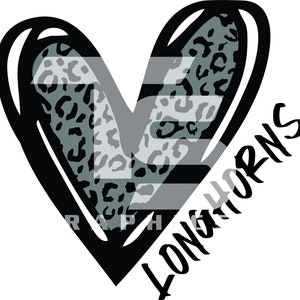 Longhorns 80 Animal Print Heart SVG  PNG Sublimation Graphic Pick your Team Colors